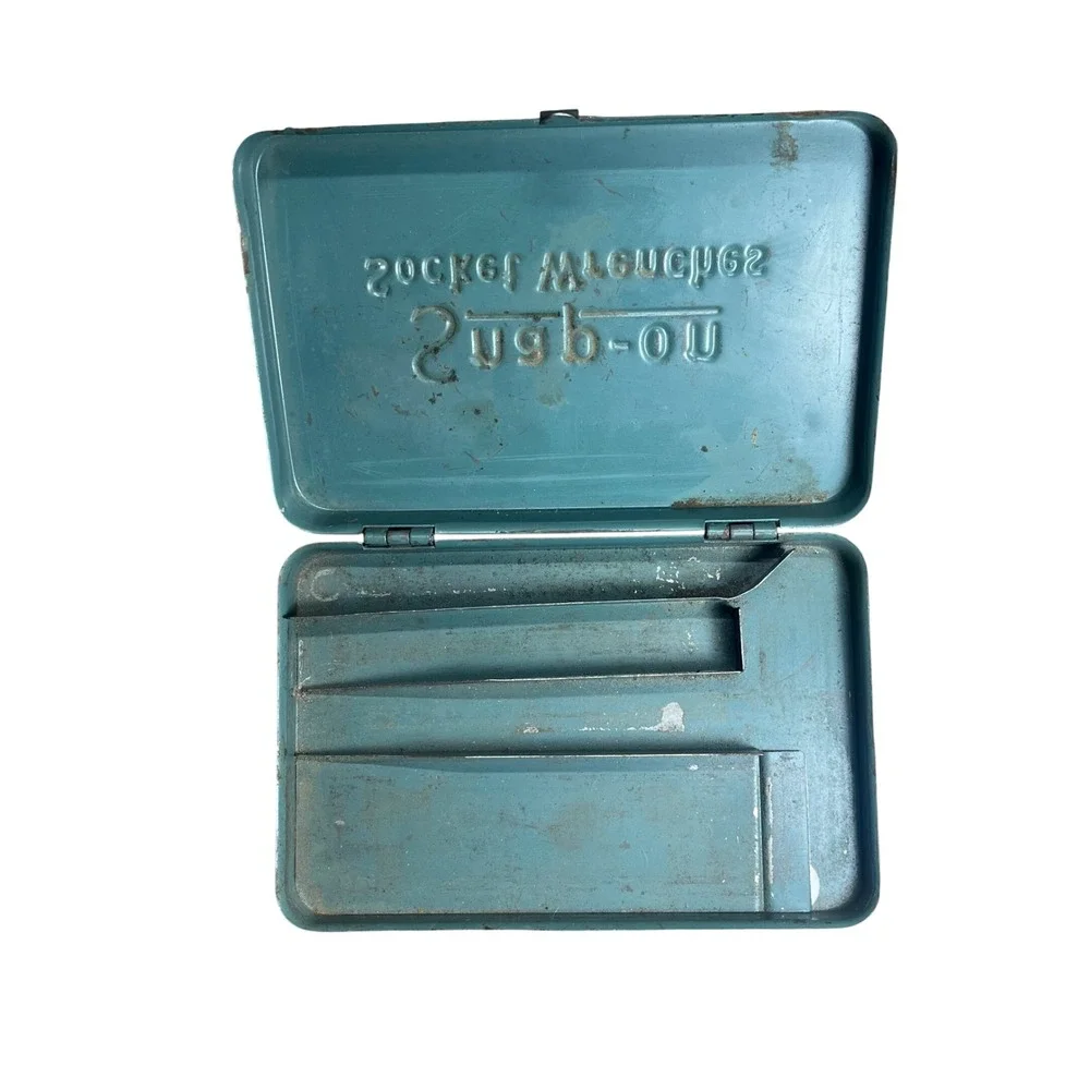 Vintage Snap-on Socket Wrenches Metal Tool Box Case Teal Blue Embossed Logo